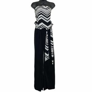 VAVAVOOM Jeans Black & White Chevron Jumpsuit